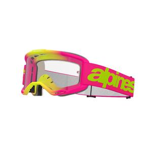 Lunettes de motocross Alpinestars Vision 5 Wordmark rose-jaune fluo avec plexi transparent