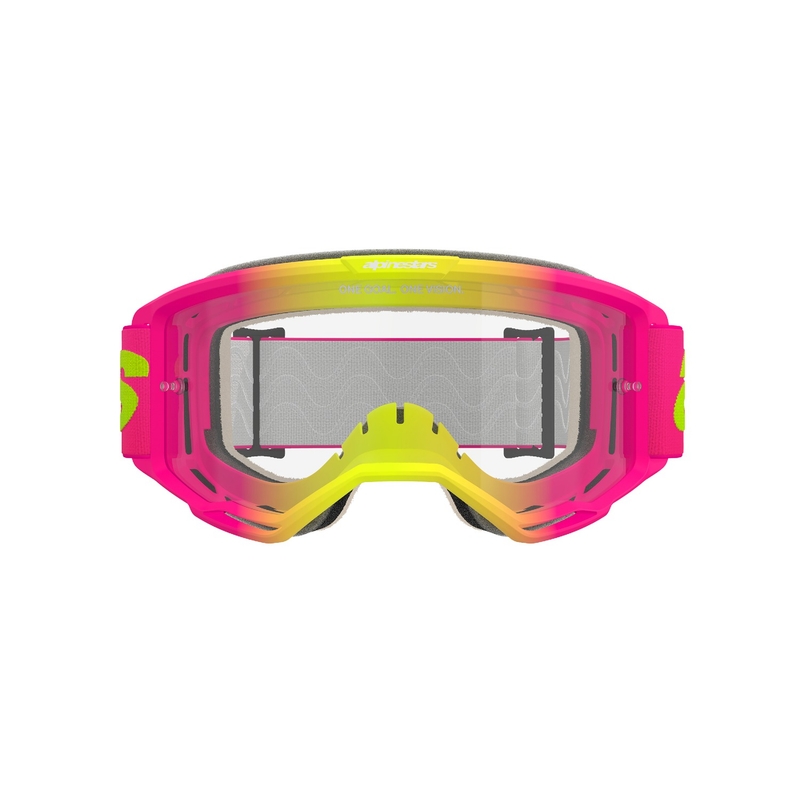 Lunettes de motocross Alpinestars Vision 5 Wordmark rose-jaune fluo avec plexi transparent