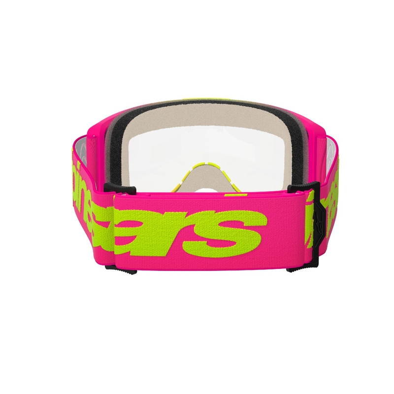 Lunettes de motocross Alpinestars Vision 5 Wordmark rose-jaune fluo avec plexi transparent