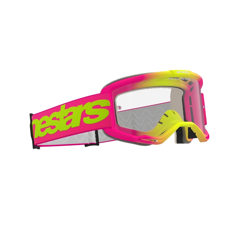 Lunettes de motocross Alpinestars Vision 5 Wordmark rose-jaune fluo avec plexi transparent