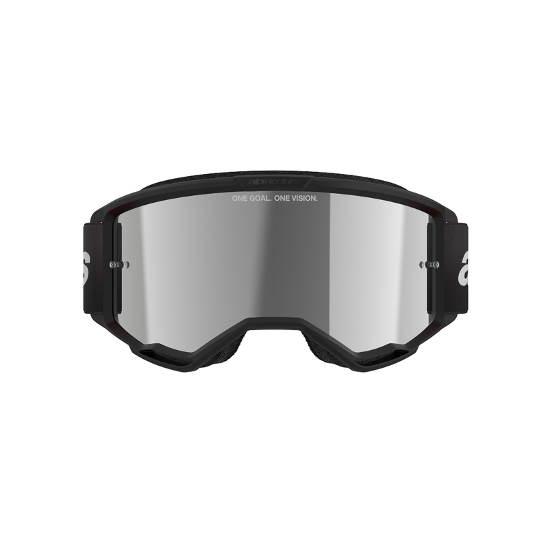 Lunettes de motocross Alpinestars Vision 3 Wordmark noir avec plexi argenté miroité