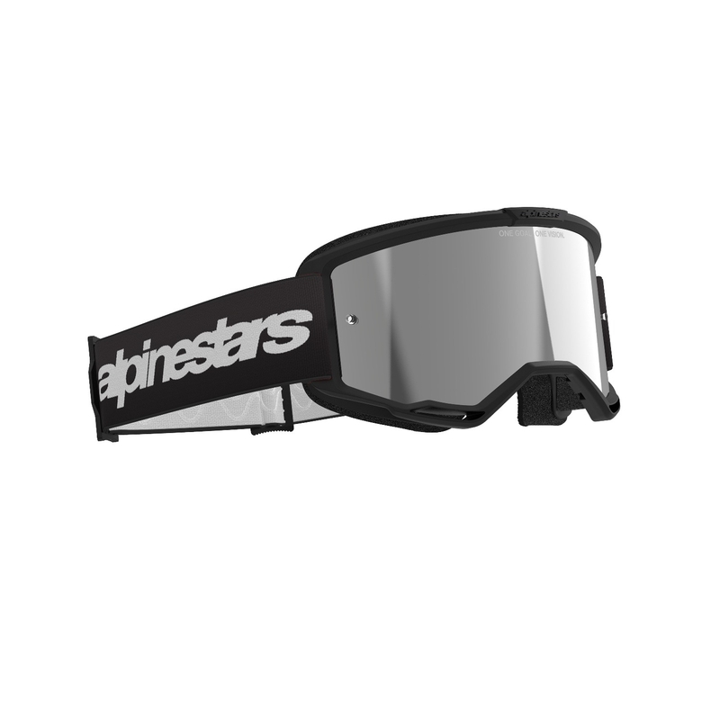 Lunettes de motocross Alpinestars Vision 3 Wordmark noir avec plexi argenté miroité
