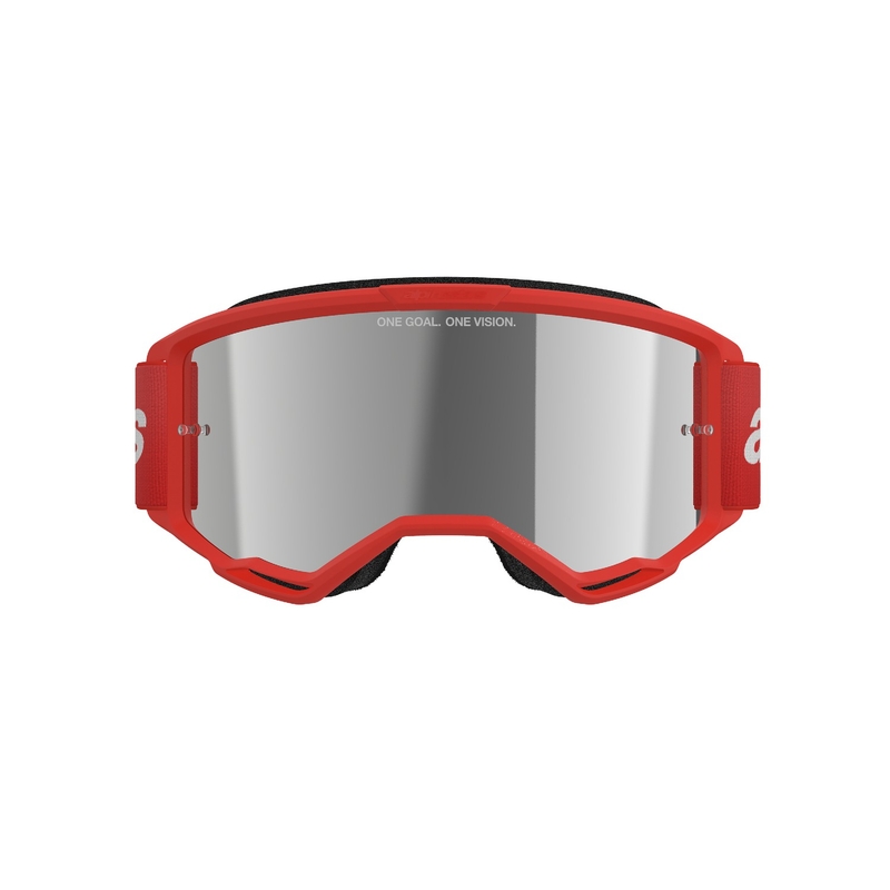 Lunettes de motocross Alpinestars Vision 3 Wordmark rouge avec lentille radiale argentée soldes
