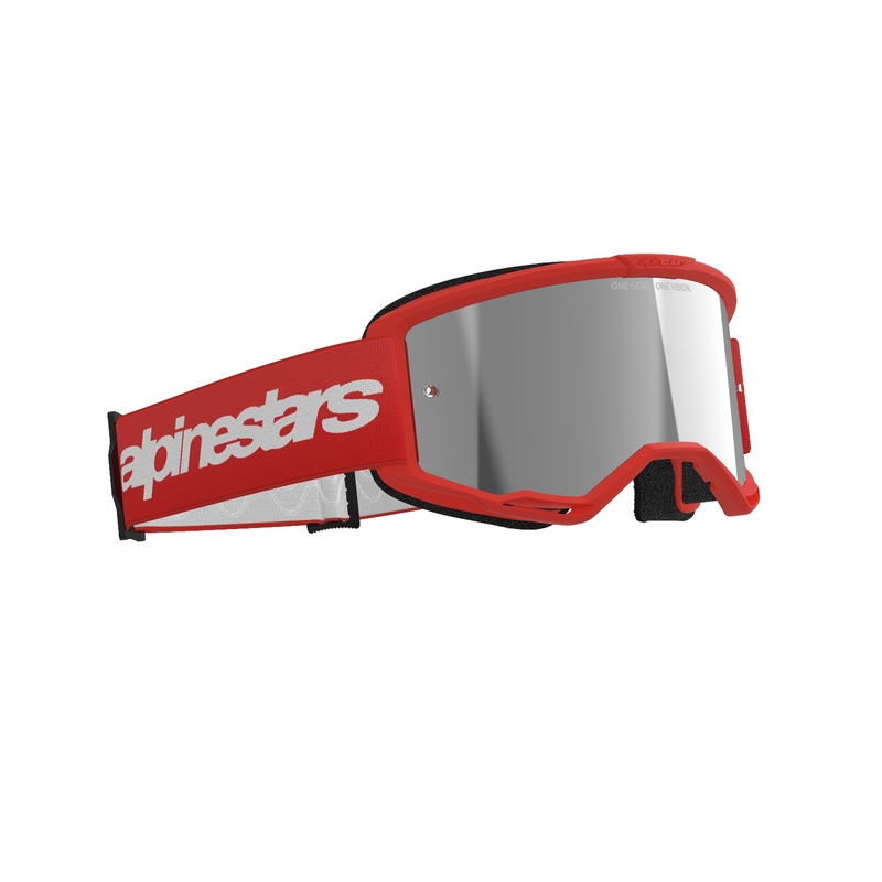 Lunettes de motocross Alpinestars Vision 3 Wordmark rouge avec lentille radiale argentée soldes