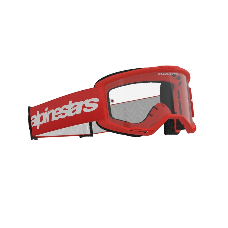Lunettes de motocross Alpinestars Vision 3 Wordmark rouge avec plexi transparent