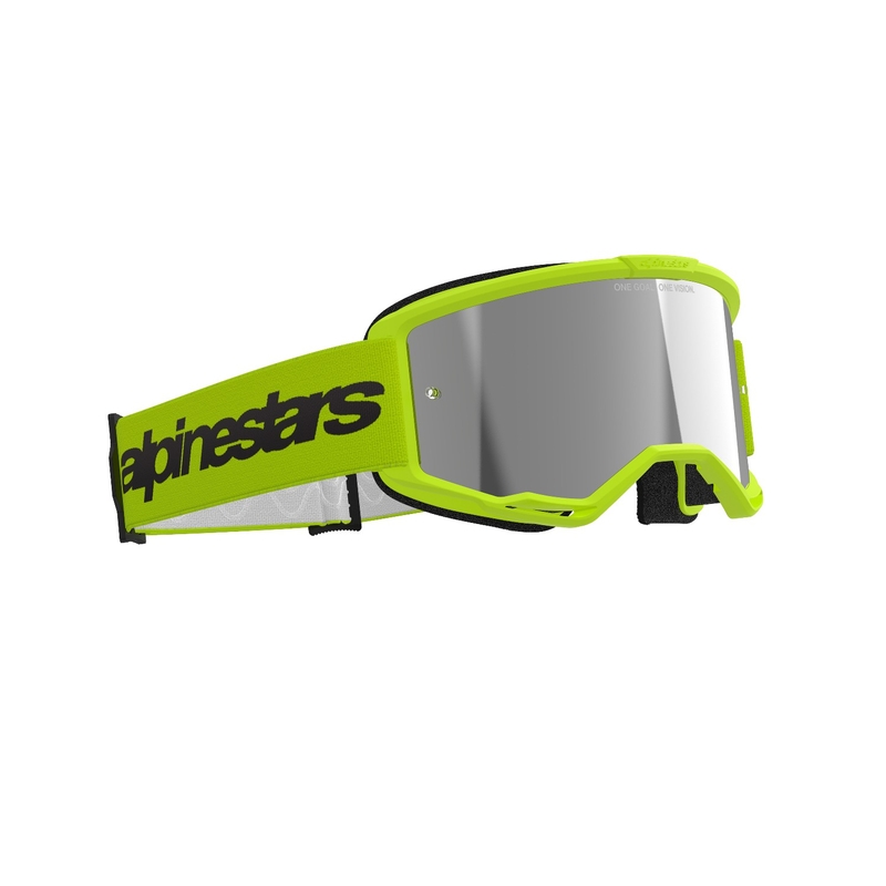 Lunettes de motocross Alpinestars Vision 3 Wordmark jaune fluo avec lentille radiale argentée