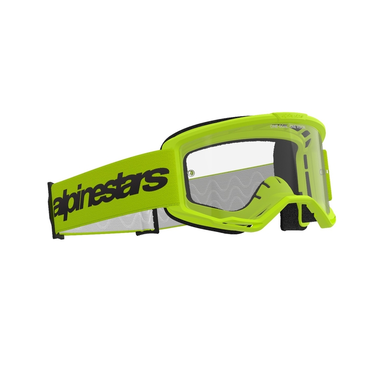 Lunettes de motocross Alpinestars Vision 3 Wordmark jaune fluo avec plexi transparent