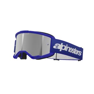 Lunettes de motocross Alpinestars Vision 3 Wordmark bleu avec lentilles argentées miroitées