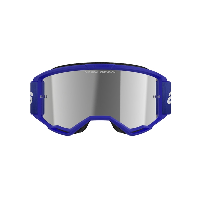 Lunettes de motocross Alpinestars Vision 3 Wordmark bleu avec lentilles argentées miroitées