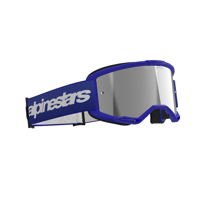 Lunettes de motocross Alpinestars Vision 3 Wordmark bleu avec lentilles argentées miroitées