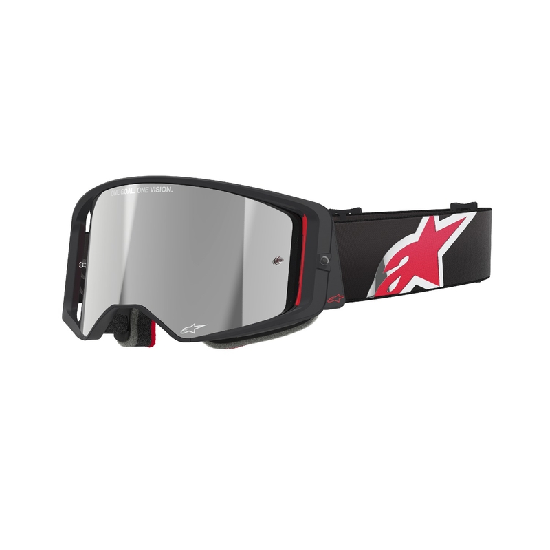 Lunettes de motocross Alpinestars Supertech Corp noires et rouges avec lentilles argentées miroitées