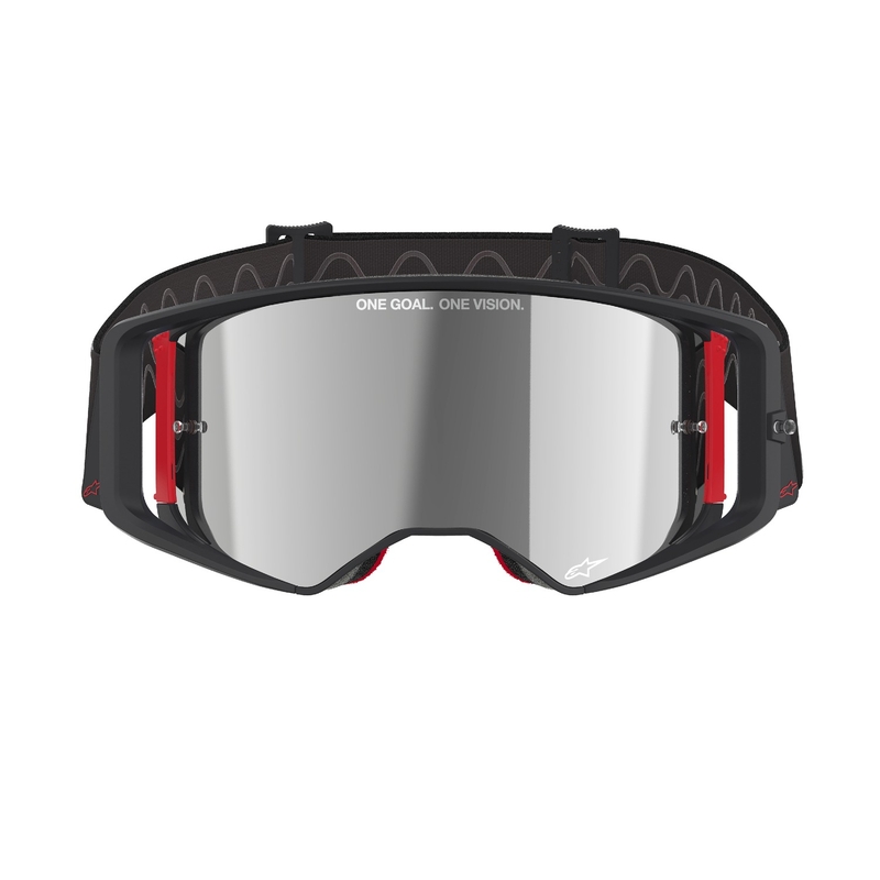 Lunettes de motocross Alpinestars Supertech Corp noires et rouges avec lentilles argentées miroitées