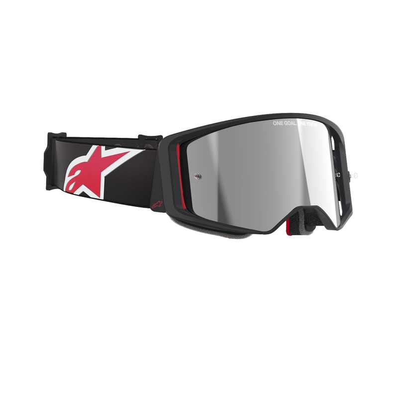 Lunettes de motocross Alpinestars Supertech Corp noires et rouges avec lentilles argentées miroitées