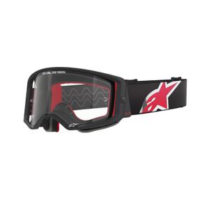 Lunettes de motocross Alpinestars Supertech Corp noires et rouges avec oculaire transparent