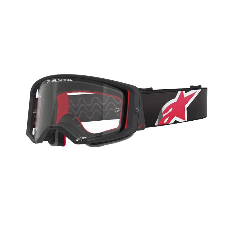 Lunettes de motocross Alpinestars Supertech Corp noires et rouges avec oculaire transparent