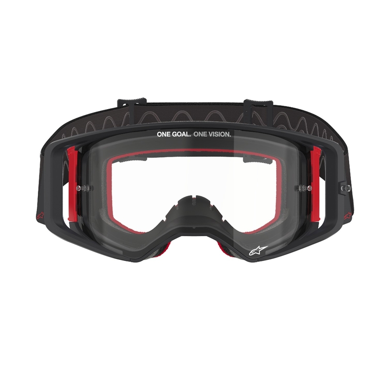 Lunettes de motocross Alpinestars Supertech Corp noires et rouges avec oculaire transparent