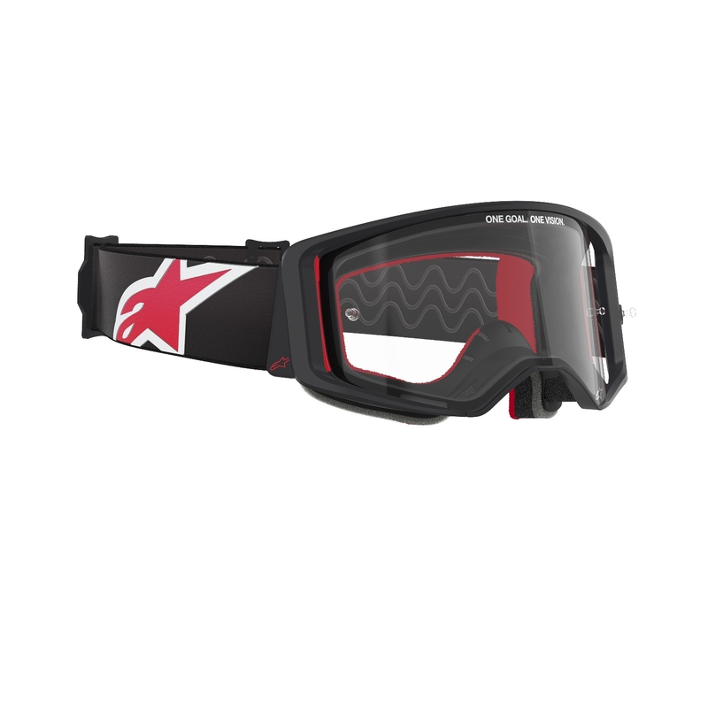 Lunettes de motocross Alpinestars Supertech Corp noires et rouges avec oculaire transparent