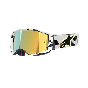 Lunettes de motocross Alpinestars Supertech Corp blanches et dorées avec lentilles dorées miroitées