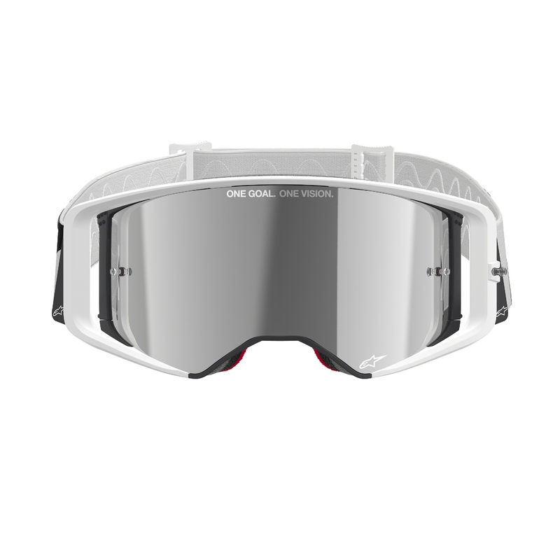 Lunettes de motocross Alpinestars Supertech Corp blanches avec verres argentés miroités