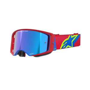 Lunettes de motocross Alpinestars Supertech Corp rouge et bleu avec lentilles argentées miroitées