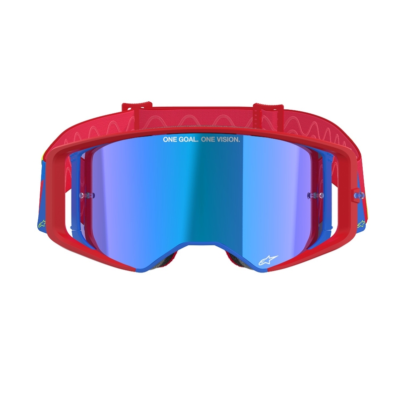 Lunettes de motocross Alpinestars Supertech Corp rouge et bleu avec lentilles argentées miroitées