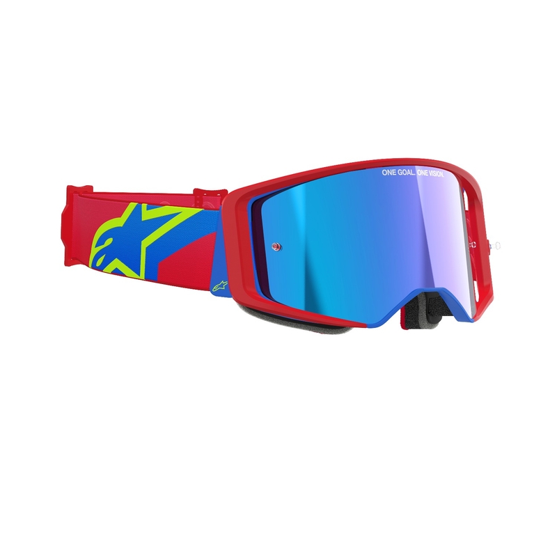 Lunettes de motocross Alpinestars Supertech Corp rouge et bleu avec lentilles argentées miroitées