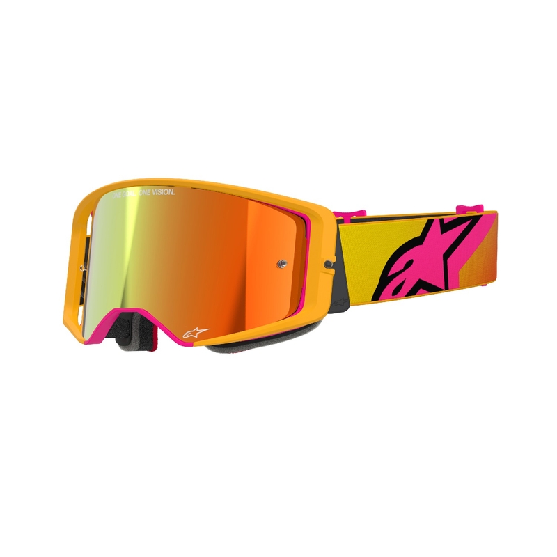 Lunettes de motocross Alpinestars Supertech Corp jaune-rose avec lentille rouge réfléchissante