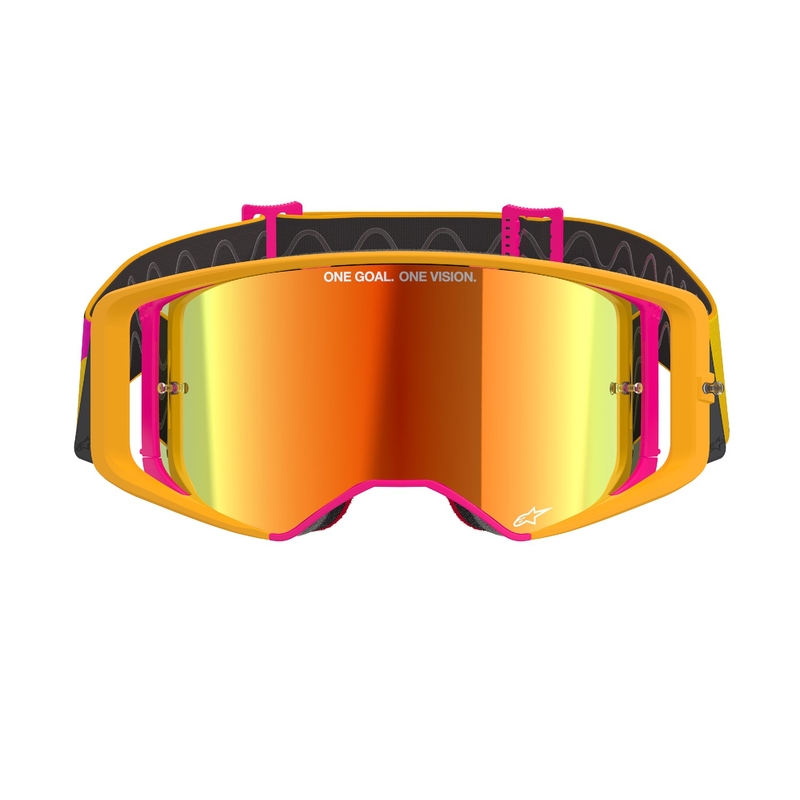 Lunettes de motocross Alpinestars Supertech Corp jaune-rose avec lentille rouge réfléchissante