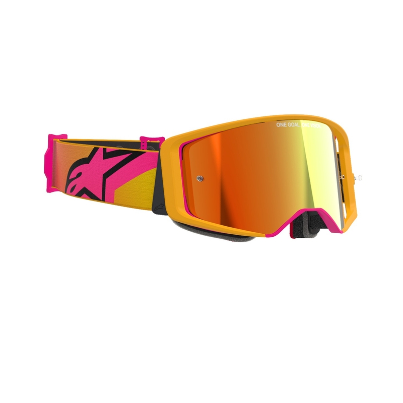 Lunettes de motocross Alpinestars Supertech Corp jaune-rose avec lentille rouge réfléchissante