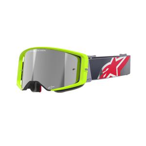 Lunettes de motocross Alpinestars Supertech Corp jaune fluo-rouge avec lentilles argentées miroitées