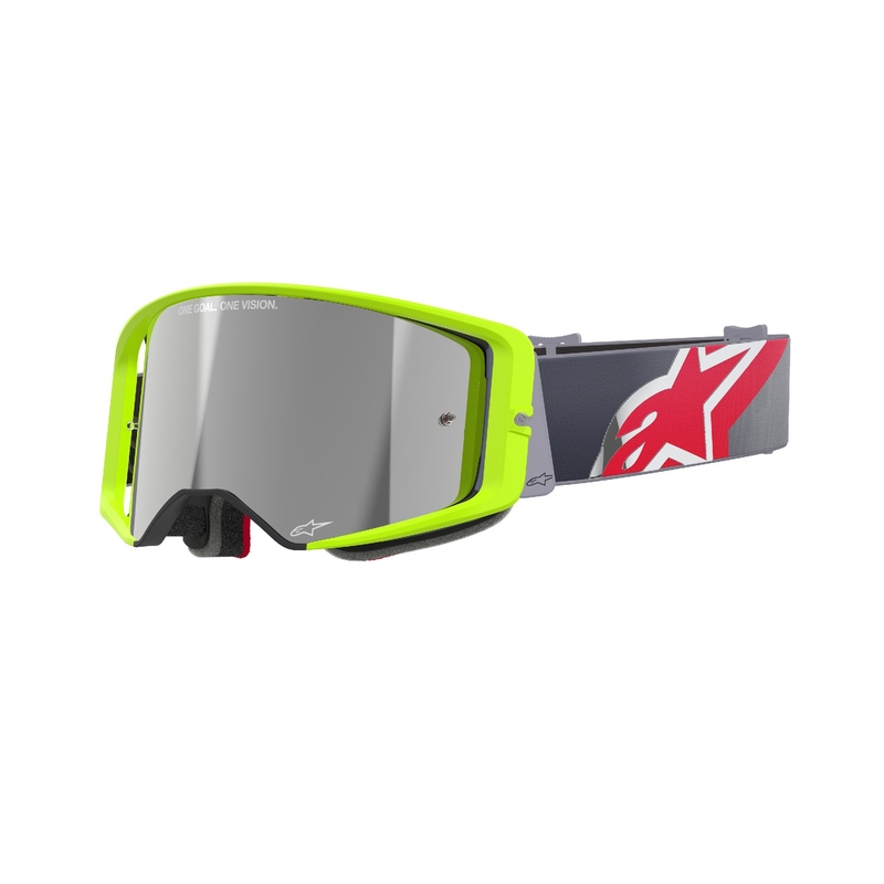 Lunettes de motocross Alpinestars Supertech Corp jaune fluo-rouge avec lentilles argentées miroitées