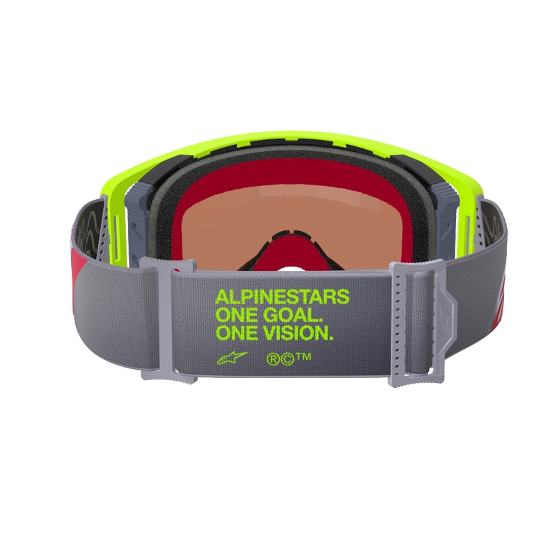 Lunettes de motocross Alpinestars Supertech Corp jaune fluo-rouge avec lentilles argentées miroitées