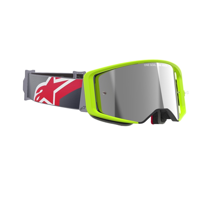 Lunettes de motocross Alpinestars Supertech Corp jaune fluo-rouge avec lentilles argentées miroitées