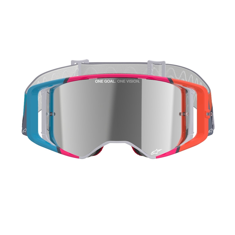 Lunettes de motocross Alpinestars Supertech Stream gris-multicolore avec lentille argentée réfléchissante