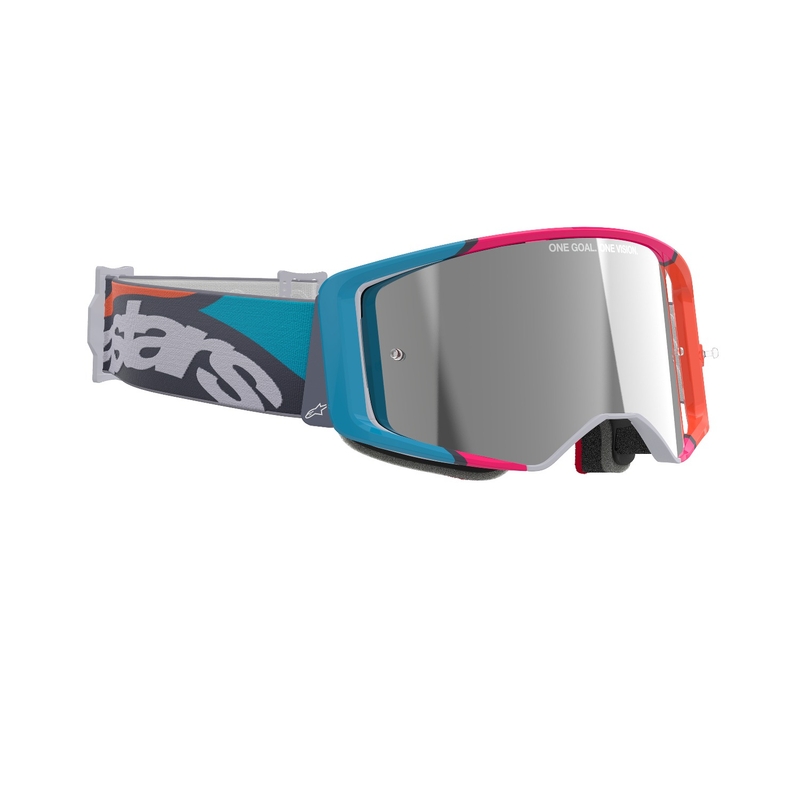 Lunettes de motocross Alpinestars Supertech Stream gris-multicolore avec lentille argentée réfléchissante