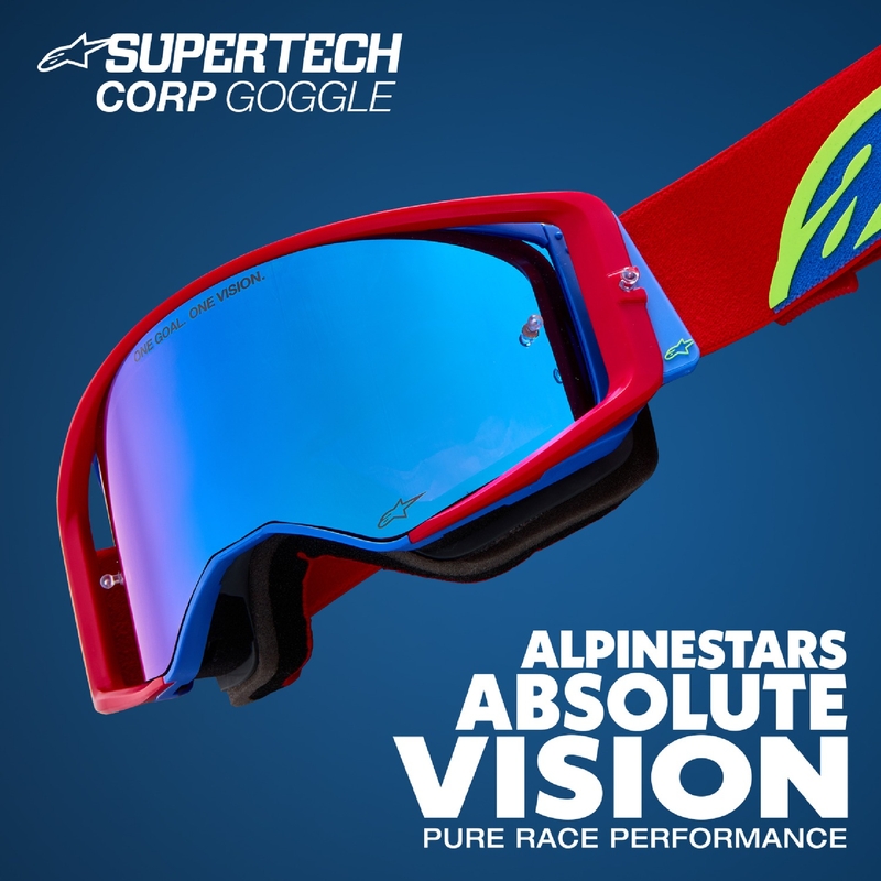 Lunettes de motocross Alpinestars Supertech Stream bleu avec lentille bleue réfléchissante