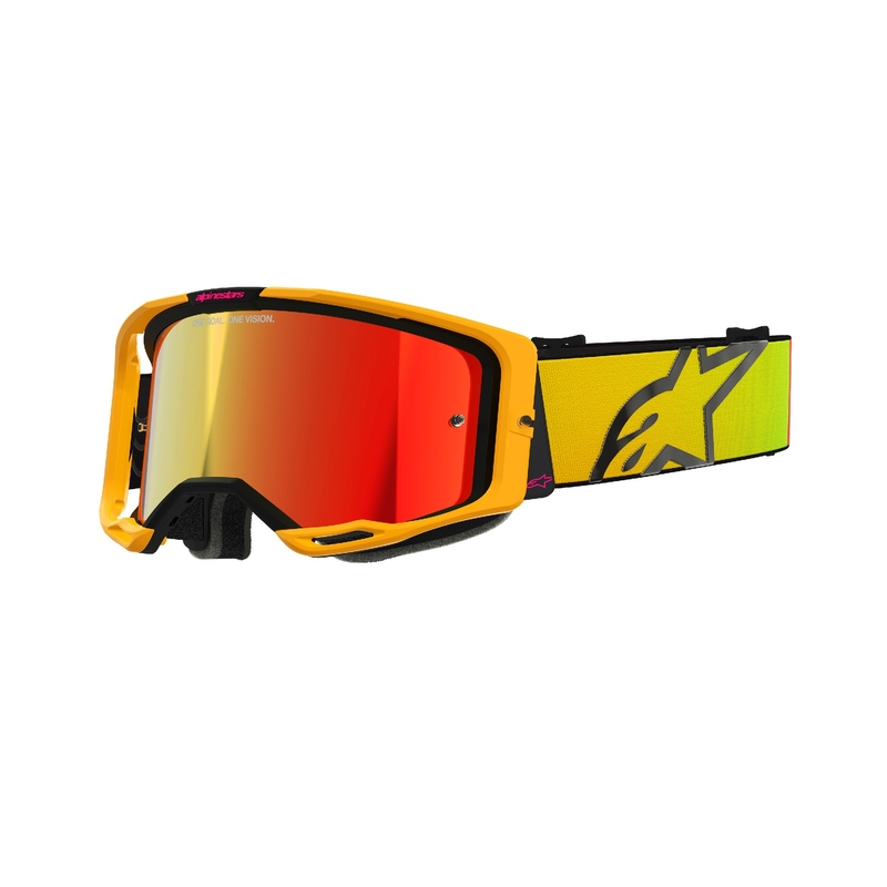 Lunettes de motocross Alpinestars Vision 8 Corp jaune-rose avec lentille rouge réfléchissante