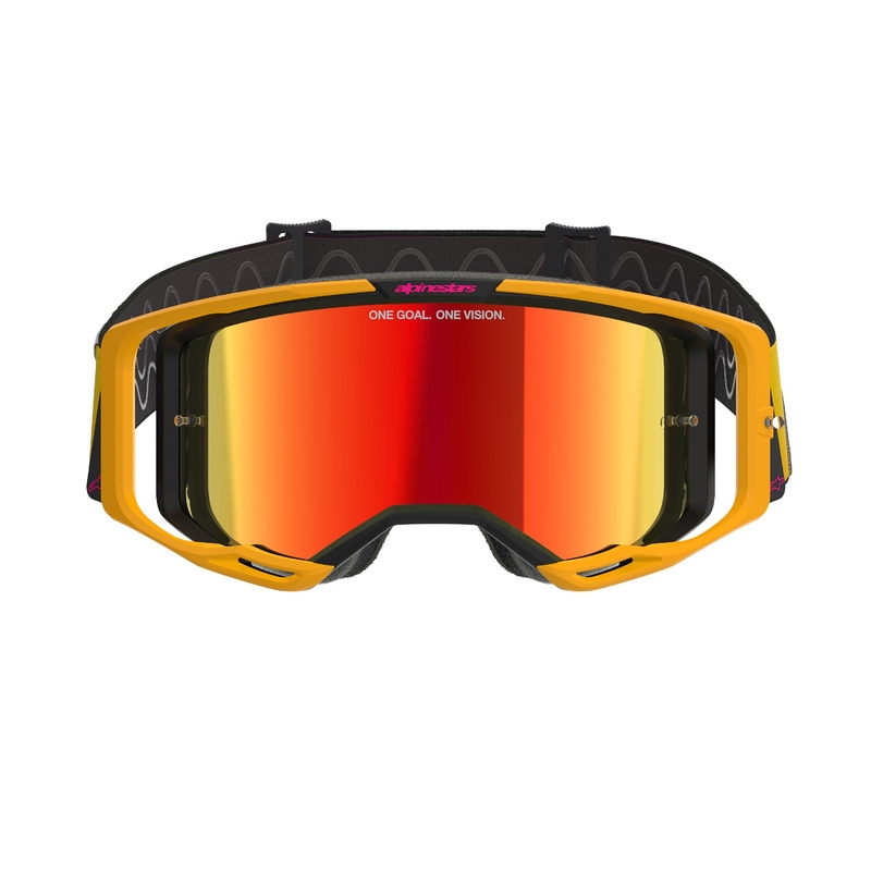 Lunettes de motocross Alpinestars Vision 8 Corp jaune-rose avec lentille rouge réfléchissante