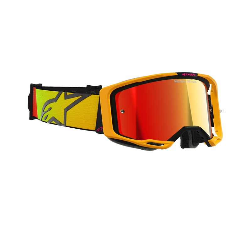 Lunettes de motocross Alpinestars Vision 8 Corp jaune-rose avec lentille rouge réfléchissante