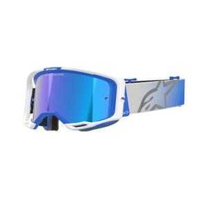 Lunettes de motocross Alpinestars Vision 8 Corp bleu et blanc avec lentille bleue réfléchissante
