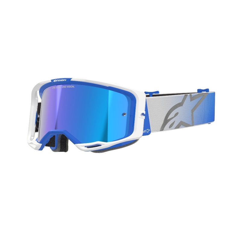 Lunettes de motocross Alpinestars Vision 8 Corp bleu et blanc avec lentille bleue réfléchissante
