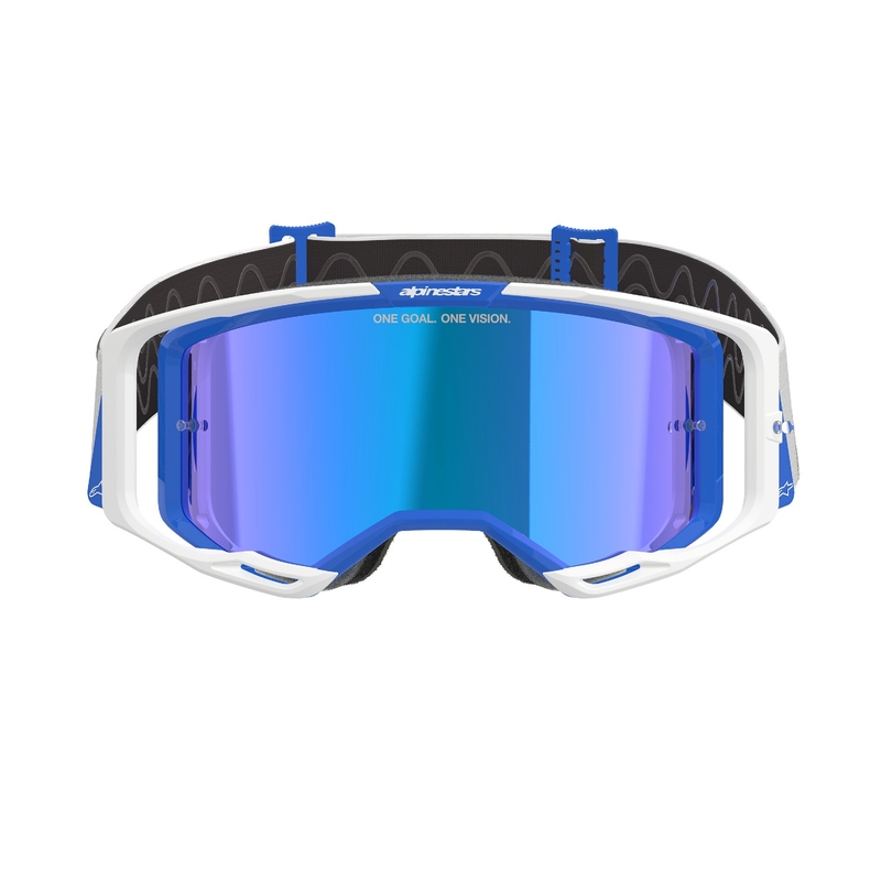 Lunettes de motocross Alpinestars Vision 8 Corp bleu et blanc avec lentille bleue réfléchissante
