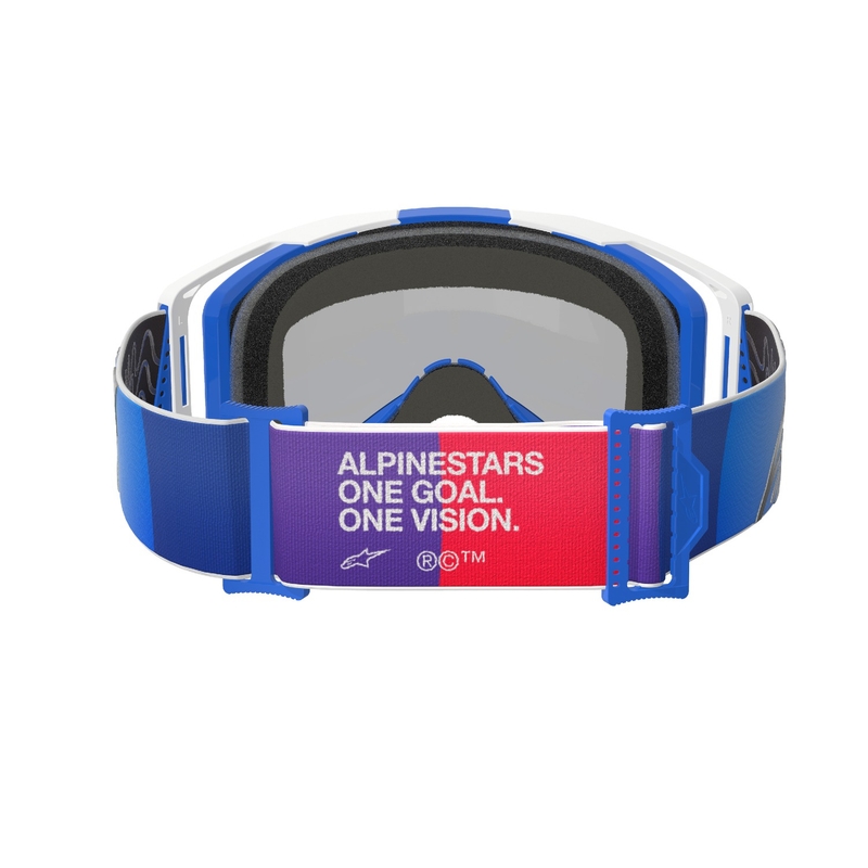 Lunettes de motocross Alpinestars Vision 8 Corp bleu et blanc avec lentille bleue réfléchissante