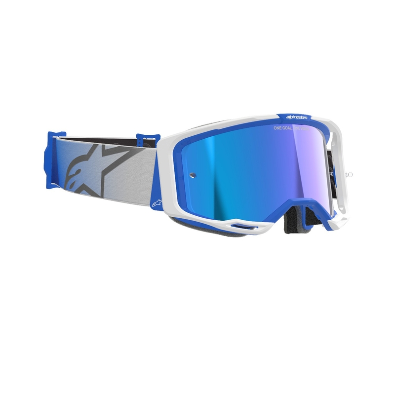 Lunettes de motocross Alpinestars Vision 8 Corp bleu et blanc avec lentille bleue réfléchissante