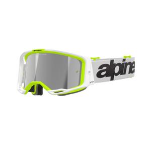 Lunettes de motocross Alpinestars Vision 8 Wordmark blanc-jaune fluo avec lentille argentée réfléchissante