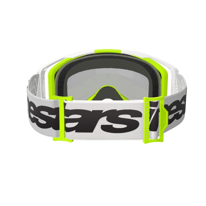 Lunettes de motocross Alpinestars Vision 8 Wordmark blanc-jaune fluo avec lentille argentée réfléchissante