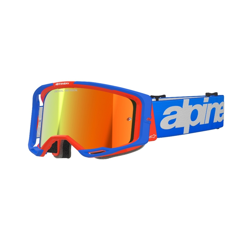 Lunettes de motocross Alpinestars Vision 8 Wordmark bleu-orange avec lentille rouge réfléchissante