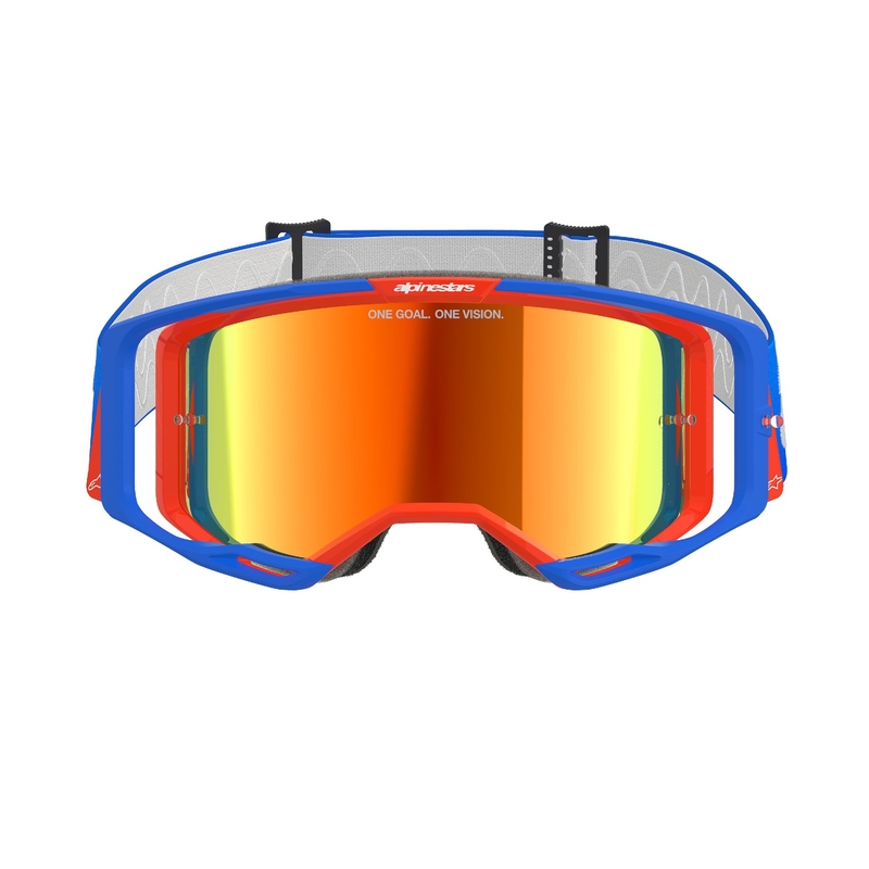 Lunettes de motocross Alpinestars Vision 8 Wordmark bleu-orange avec lentille rouge réfléchissante
