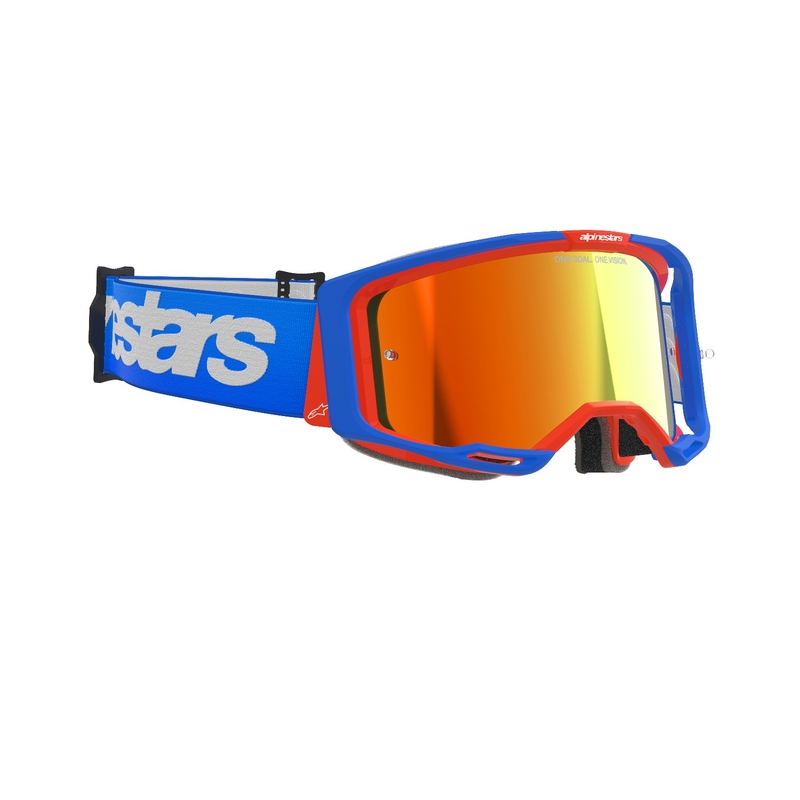 Lunettes de motocross Alpinestars Vision 8 Wordmark bleu-orange avec lentille rouge réfléchissante