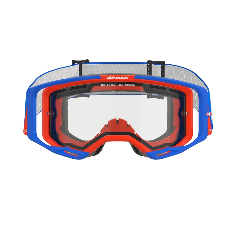 Lunettes de motocross Alpinestars Vision 8 Wordmark bleu-orange avec double écran antibuée transparent